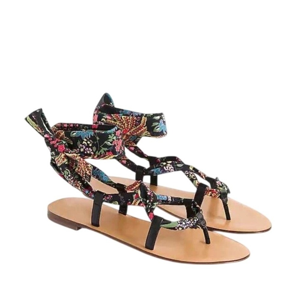 J.Crew Black Multi Paisley Wrap Gladiator Sandals Size 10.5